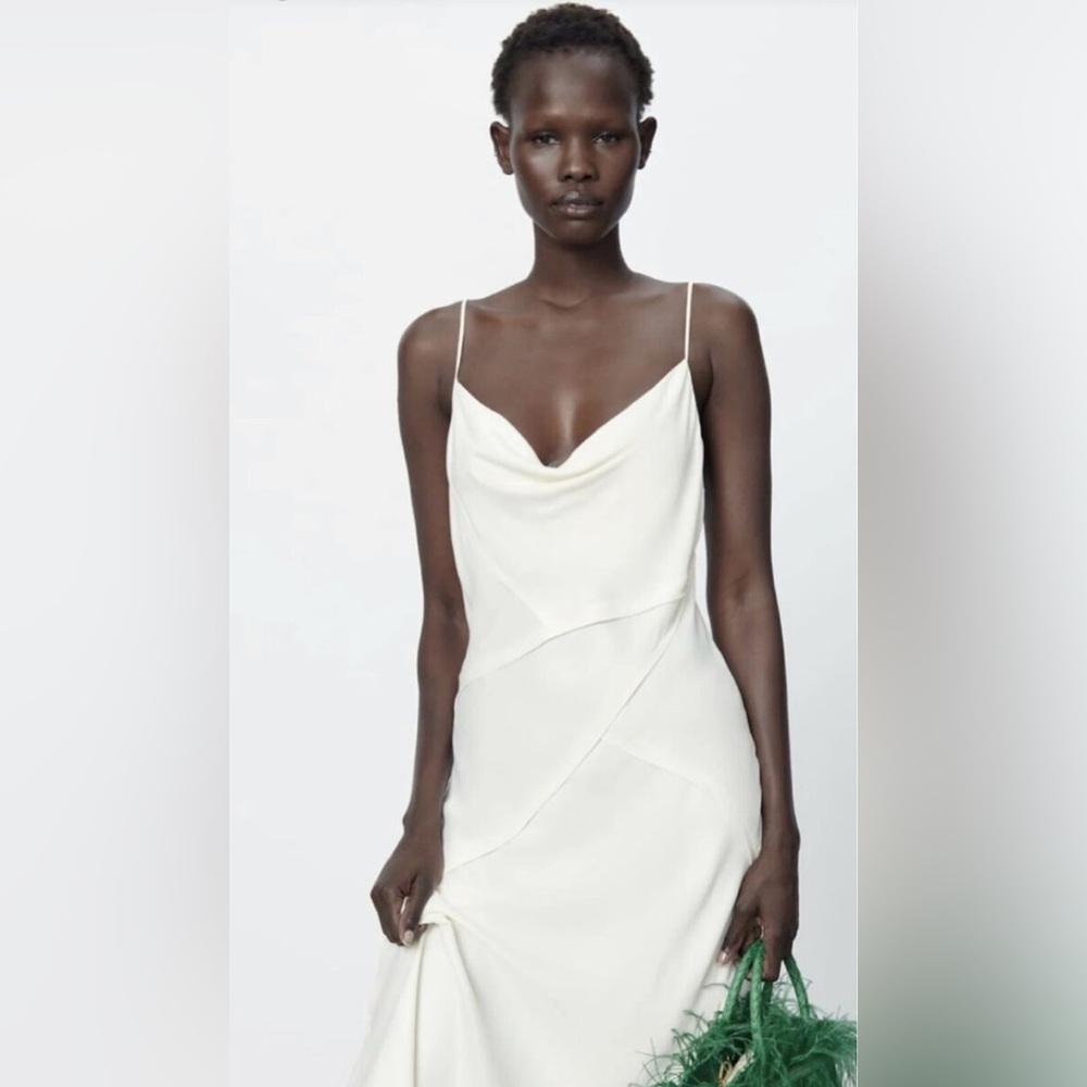 ZARA LINGERIE STYLE SATIN SLIP DRESS - CREAM